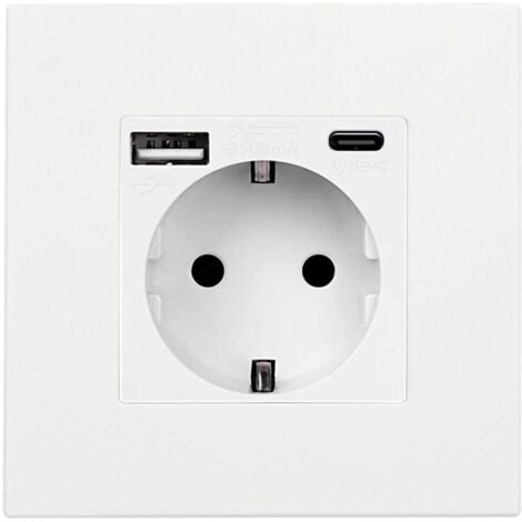 EFECTOLED Enchufe con USB Schuko Tipo F con Marco PC Modern Blanco