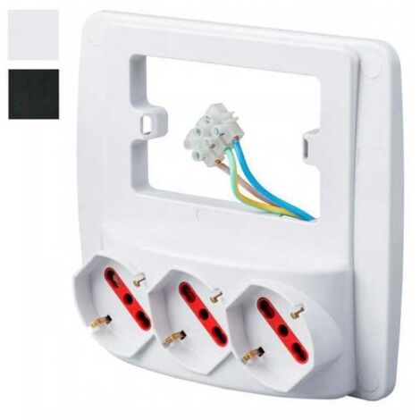 Enchufe de pared con 3 tomas, 10/16A + USB, negro, Smart Rosi