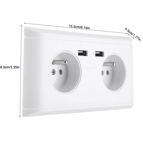 Enchufe de pared multifuncional con dos puertos USB para teléfonos móviles [Doble enchufe] [Material de PC ignífugo] [Certificado CE y RoHS]