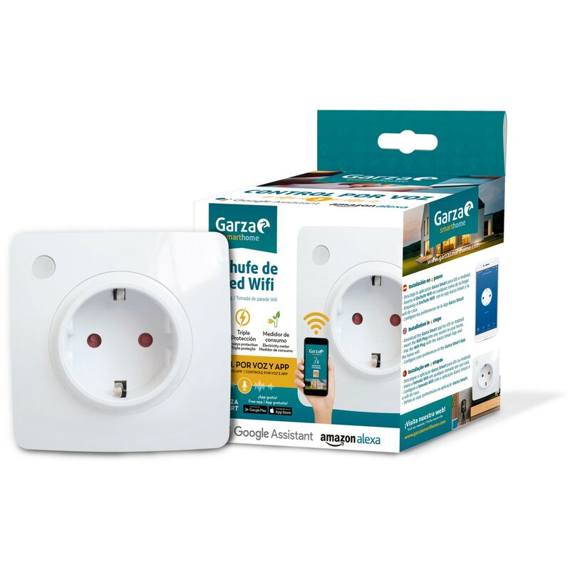 

Garza SmartHome - Enchufe de pared inteligente WIFI compatible con Alexa, iOS y Google Home. Enchufe por control remoto y programable controlable a