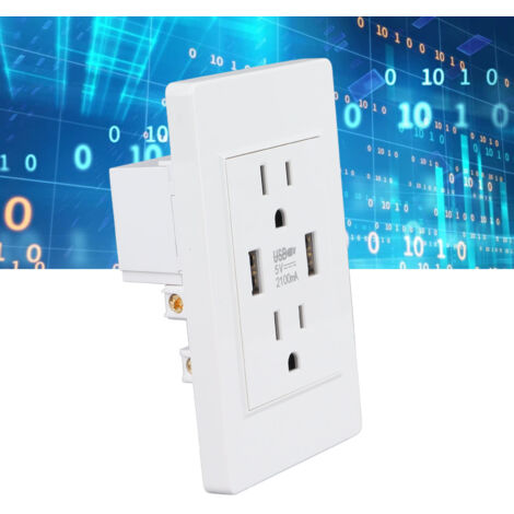 Enchufe de pared USB – Cargador de pared USB blanco con 2 puertos USB, 5V 2100mA y 2 tomas de corriente alterna para la sala de estar.