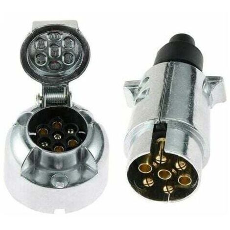 Enchufe de remolque metálico de 7 pines y toma de remolque metálica de 7 pines, 12 V, adaptador de toma de remolque de 7 pines, enchufe de barra de remolque de 7 pines, aluminio resistente al agua (SK