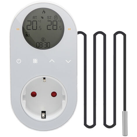 Enchufe de salida de termostato digital Salida de 16 A, controlador de temperatura, 5 + 1 + 1 seis períodos y modo de calefacción y refrigeración