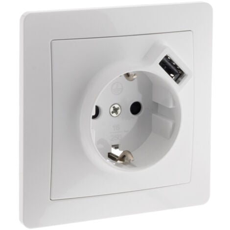 Enchufe de superficie Schuko + USB A - Blanco - Orys - Zenitech