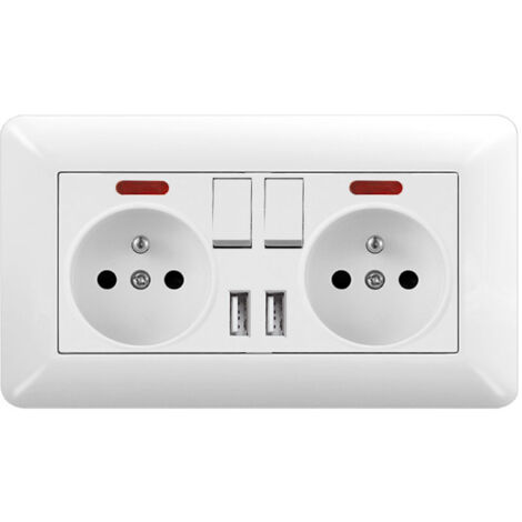 Enchufe Doble 16A con Interruptor, LED y 2 Puertos USB – Empotrado 240V