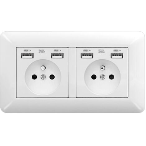 Enchufe Doble con 4 Puertos USB 16A – Toma USB Empotrable