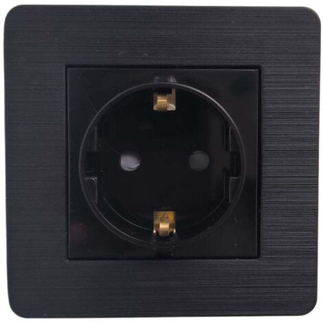Enchufe Empotrable Negro Brillante con Marco Rayado – Serie Selene, 16A