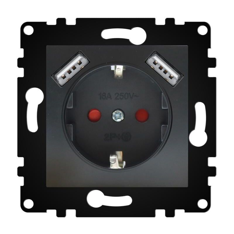 

Iluminashop - Enchufe Empotrable Tipo F Schuko Con Doble USB Negro 16A IP20 Serie wLux Negro