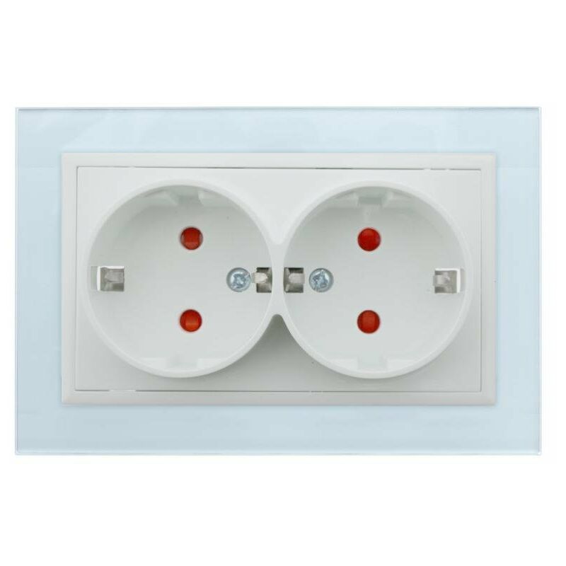 

Iluminashop - Enchufe Empotrable Tipo F Schuko Doble Blanco Marco Cristal Incluido 16A IP20 Serie wLux Blanco