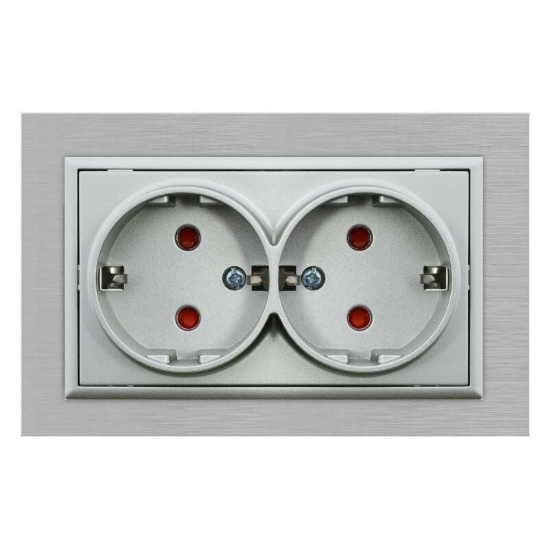 

Iluminashop - Enchufe Empotrable Tipo F Schuko Doble Gris Marco Aluminio Incluido 16A IP20 Serie wLux Gris