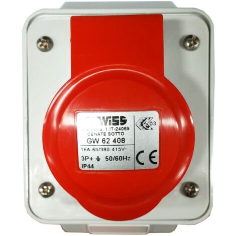Enchufe fijo de pared Gewiss 3P+E 16A IP44 rojo 380V GW62408