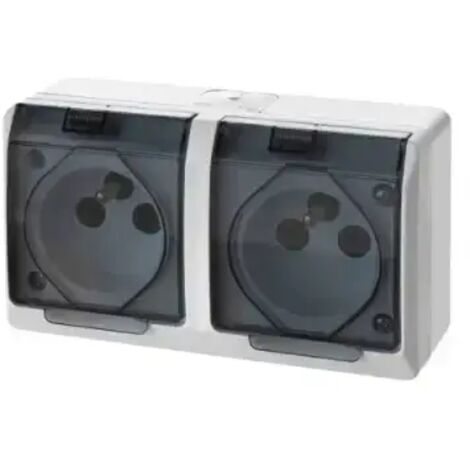 Enchufe Hermes blanco NT 2X Z/U con tapa ahumada IP44, terminales de tornillo, 16A 250V 0322-01