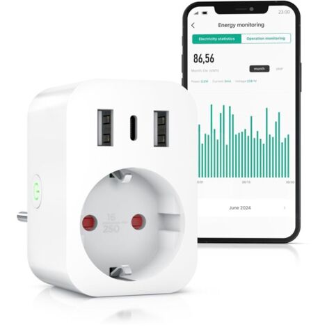 Enchufe inteligente Wi-Fi con 3 puertos USB – Control remoto a través de la aplicación Smart Life – Control por voz con Alexa y Google Home