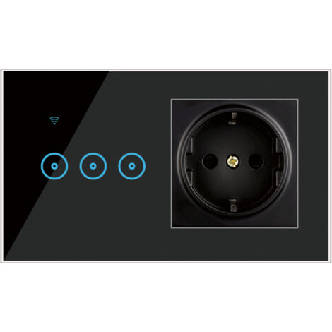 Enchufe inteligente Wi-Fi triple para la UE con control táctil e interruptor de luz, control por aplicación/voz/Alexa, ABS y cristal templado, 95–250 V