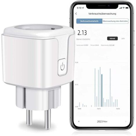 Enchufe inteligente WiFi compatible con Alexa y Google Home, programable con medición de consumo, control remoto/por voz y función de temporizador (tipo F)