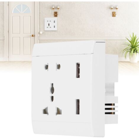 Enchufe modular multifuncional de 13 A con 2 puertos USB, ABS/cobre blanco, para la oficina en casa.