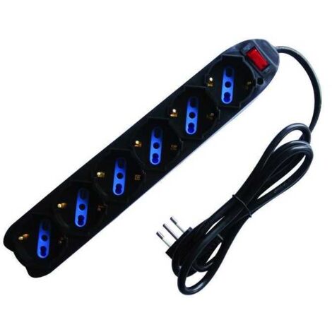 Enchufe múltiple de 6 tomas con interruptor Schuko/Bipaso 90° Negro 10A