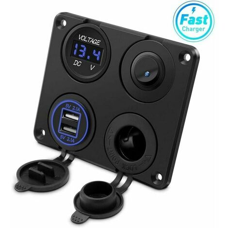 Enchufe para encendedor de cigarrillos, puertos USB dobles de 4,2 A, salida de CC de 12 V, interruptor y pantalla LED, voltímetro, cargador de coche resistente al agua, enchufe de alimentación para co