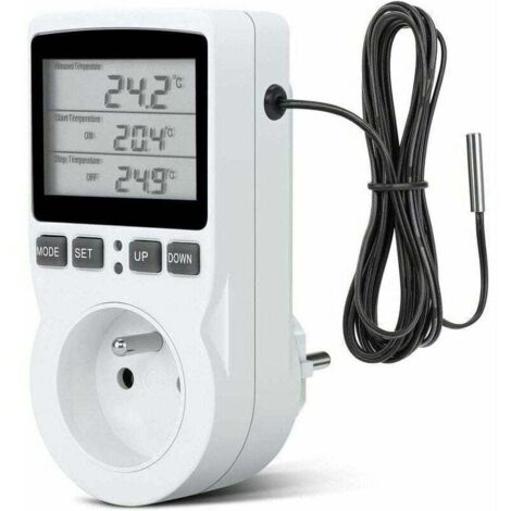 Enchufe para termostato, enchufe para temporizador digital, enchufe digital programable con sonda, temporizador digital programable, enchufe para termostato para calefacción de invernaderos y acuarios
