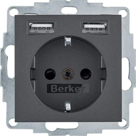 Enchufe Schuko 2p+T 16A con Usb doble Berker by Hager 48031606 color Antracita