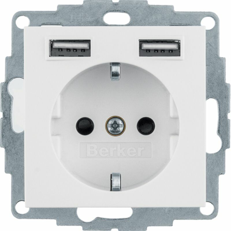 

Enchufe Schuko 2p+T 16A con Usb doble Berker by 48031909 color Blanco polar Mate - Hager