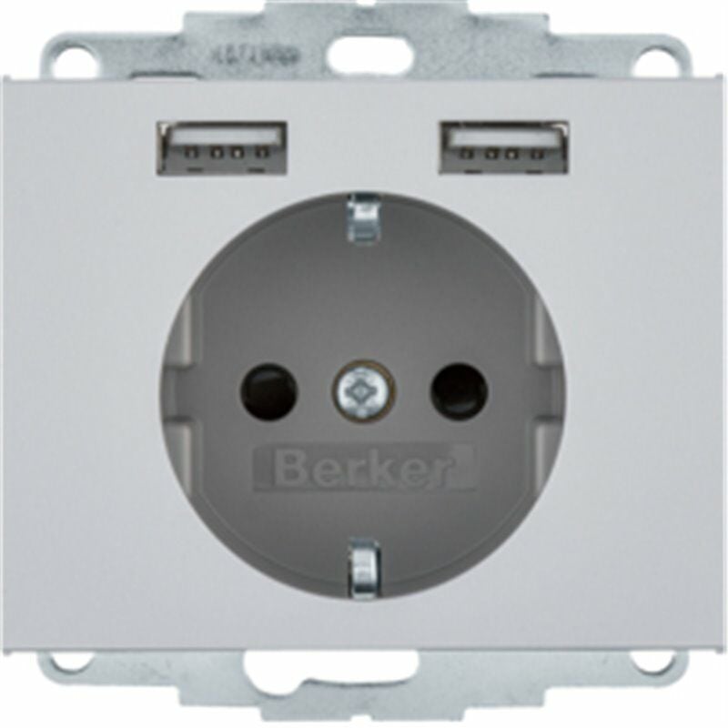 

Enchufe Schuko 2p+T 16A con 2 USB Berker by 48037003 Aluminio - Hager
