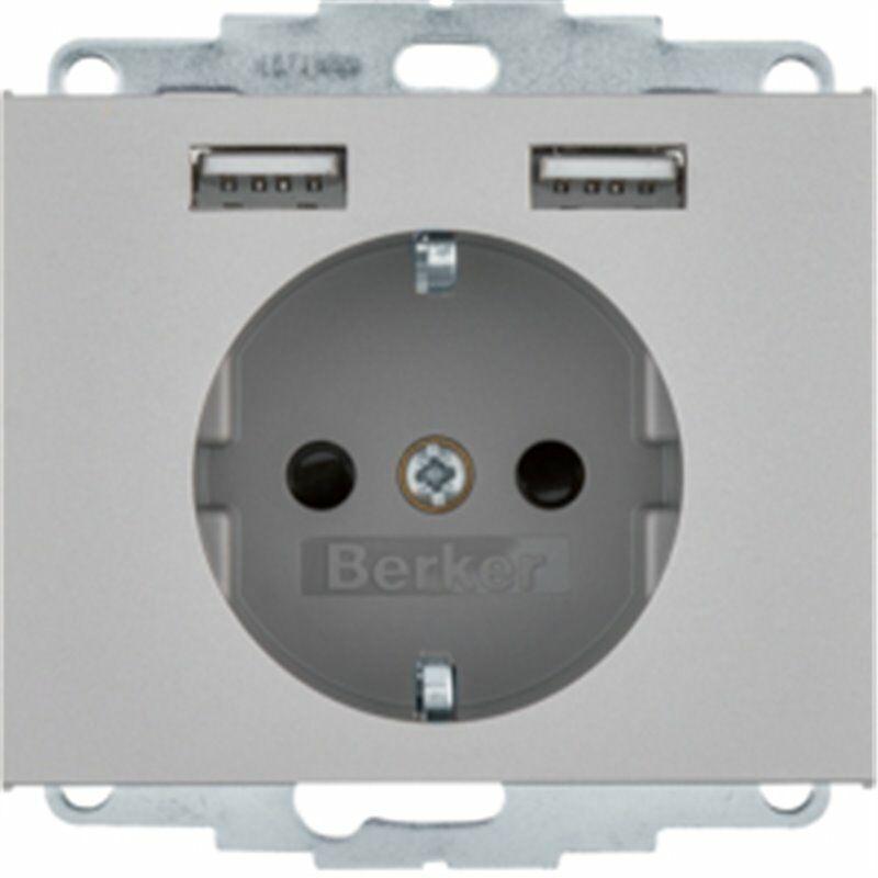 

Enchufe Schuko 2p+T 16A con 2 USB Berker by 48037004 Acero - Hager