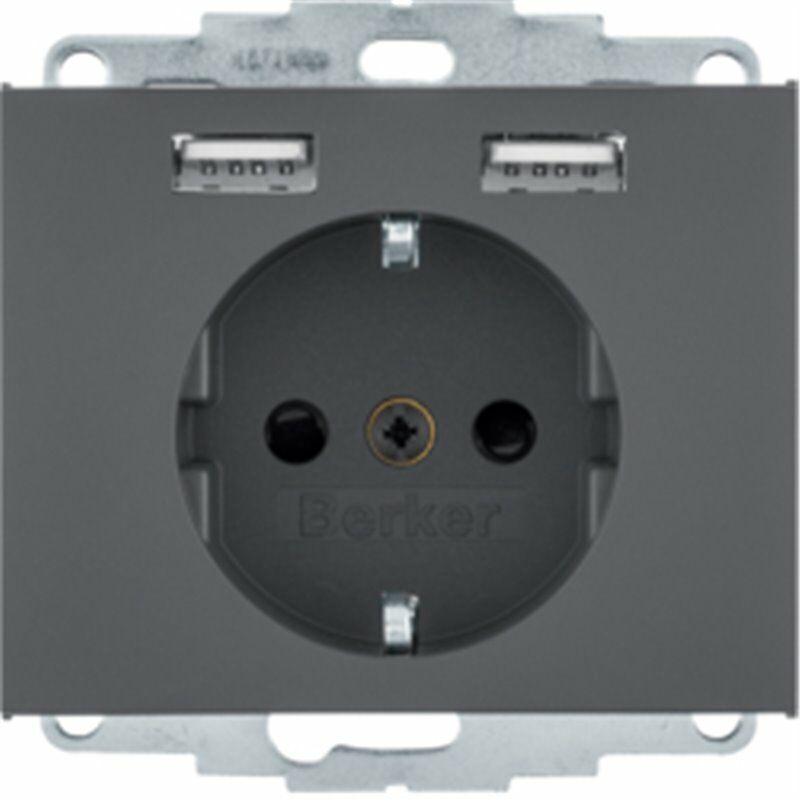 

Enchufe Schuko 2p+T 16A con 2 USB Berker by 48037006 Antracita - Hager