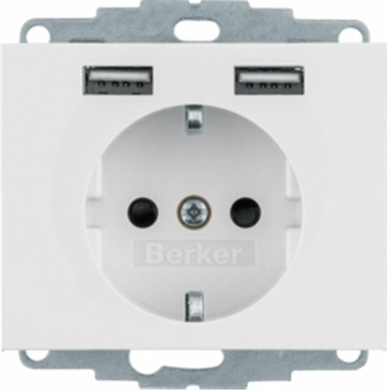 

Enchufe Schuko 2p+T 16A con 2 USB Berker by 48037009 Blanco Brillo - Hager