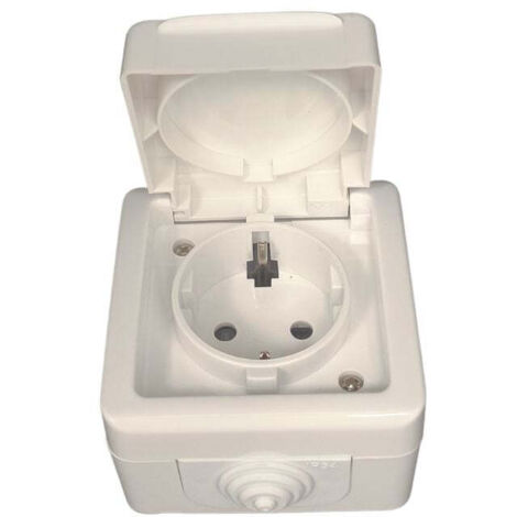 Enchufe Schuko Estanco Superficie 10A 250V 2P + T Blanco