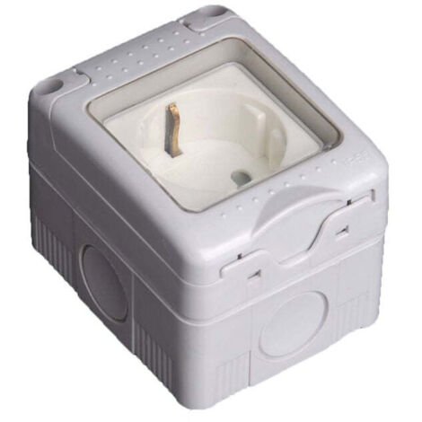 Enchufe Schuko Estanco Superficie 16A 250V 2P + T con Tapa de Plástico