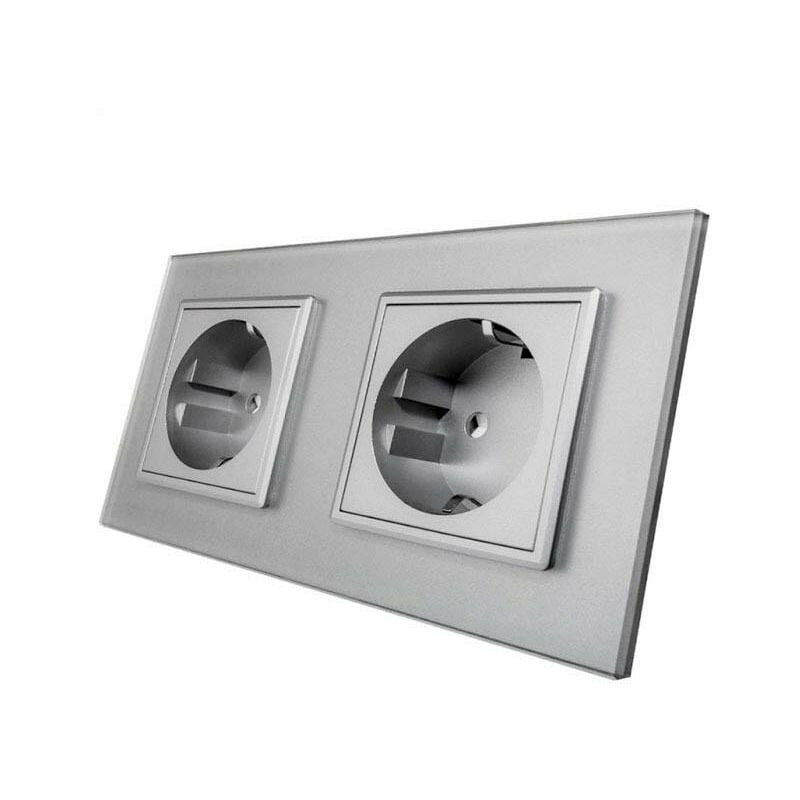 Prise double ue 16A, face avant grise