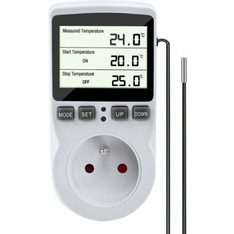 Enchufe termostático, regulador de temperatura, termostato de calefacción y refrigeración, regulador termostático digital con sonda, enchufe termostático LCD para terrario, acuario, inversor