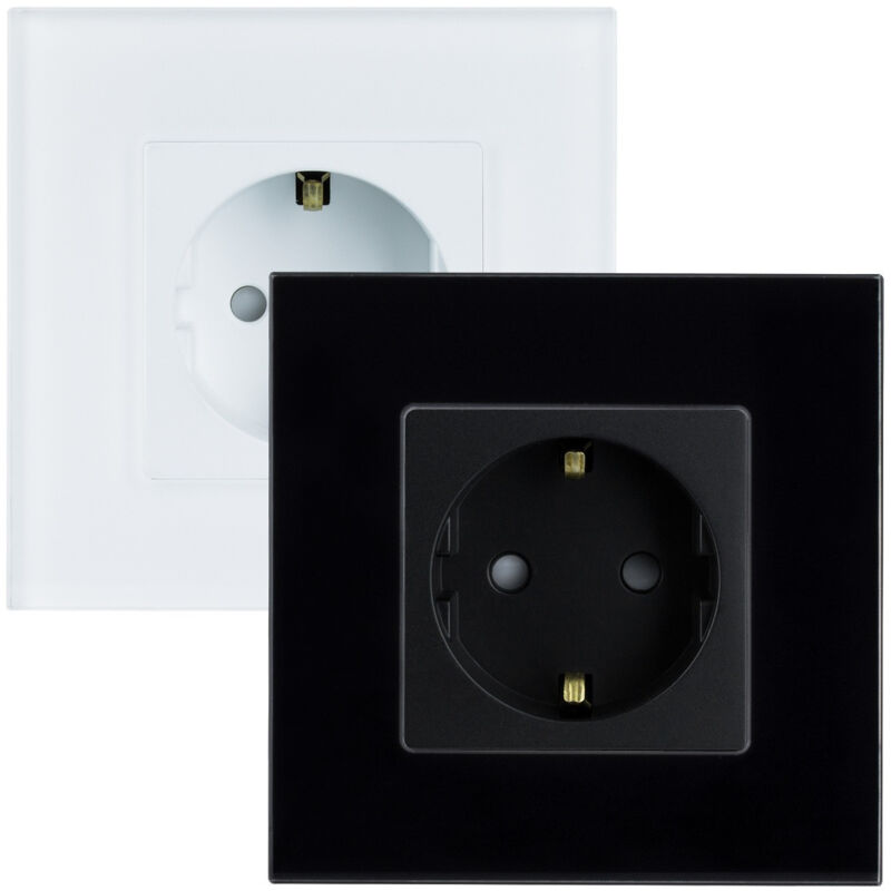 

Enchufe Tipo F Schuko Con Marco de Cristal Modern Blanco - Blanco