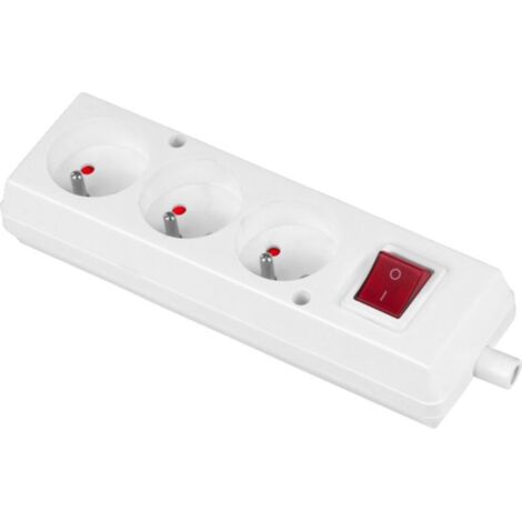 ENCHUFE TRIPLE + INTERRUPTOR 16A 250V DESMONTABLE CON CABLE BLANCO - VT-302-0032