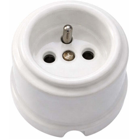 Enchufe Vintage de Superficie en Porcelana Blanca – Tipo E Francés 16A 250V