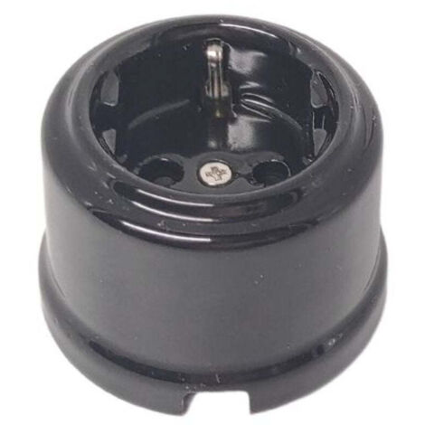 Enchufe Vintage de Superficie en Porcelana Negra – 16A 250V