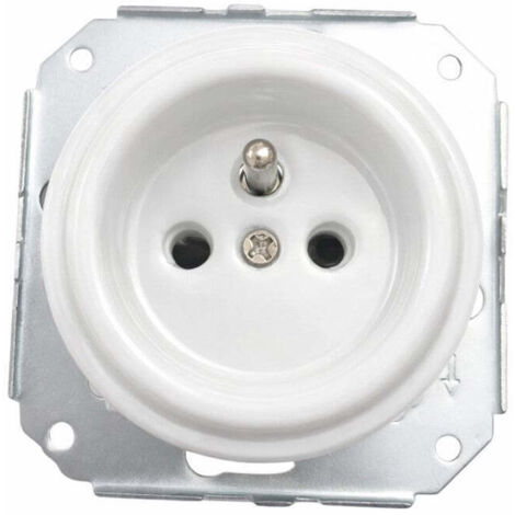 Enchufe Vintage Empotrable en Porcelana Blanca – Tipo E Francés 16A 250V