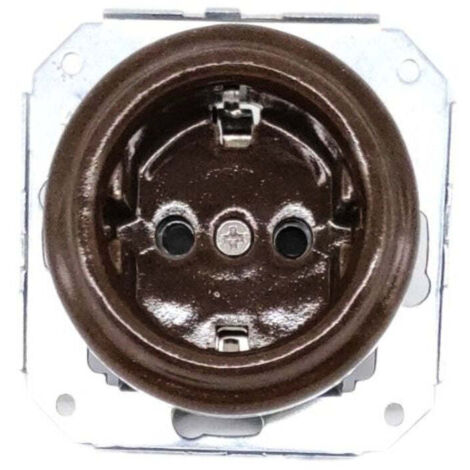 Enchufe Vintage Empotrable en Porcelana Marrón – 16A 250V