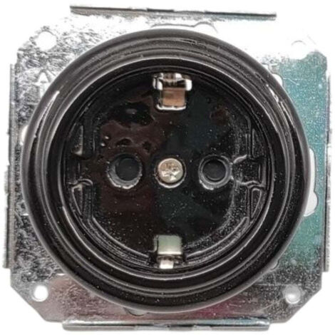 Enchufe Vintage Empotrable en Porcelana Negra – 16A 250V