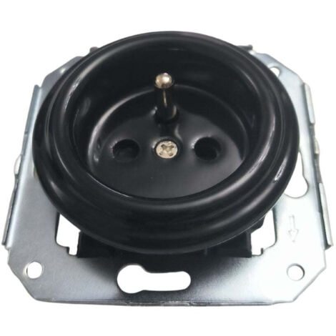 Enchufe Vintage Empotrable en Porcelana Negra – Tipo E Francés 16A 250V