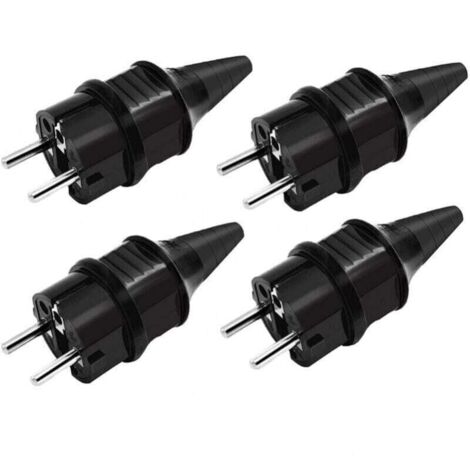 Enchufes de repuesto macho estándar, 4 conectores de goma con toma de tierra (250 V/16 A), resistentes al agua IP44, color negro.