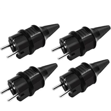 Enchufes de Repuesto Tomas Eléctricas Macho Estándar, 4 x Enchufes Eléctricos de Contacto de Tierra de Goma (250V/16A), Tomas de Corriente Impermeables IP44, Negro