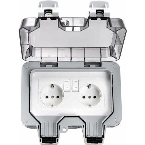 Enchufes exteriores impermeables Crediri, enchufe eléctrico doble para exteriores IP66, enchufes de pared resistentes a la intemperie de 2 bandas con tapas.