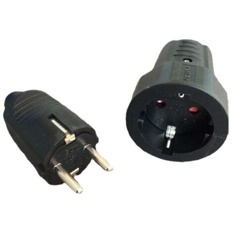 enchufes macho y 3 hembra, enchufe eléctrico de 2 clavijas con goma, enchufe eléctrico impermeable, enchufe macho, negro, 5,93,6, 95,2 cm