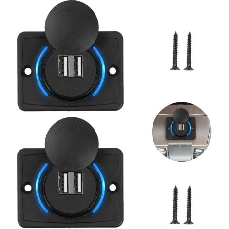 enchufes USB universales de 12 V para autocaravana, enchufe de carga USB de 12 V con 4 tornillos, adaptador de doble puerto USB para barco, camión, SUV, ATV, 3,1 A, con luz azul