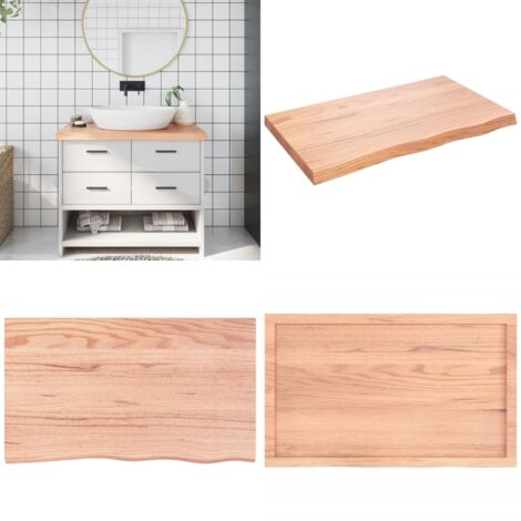 Encimera baño madera maciza tratada marrón claro 100x60x(2-6)cm - Madera maciza - Roble