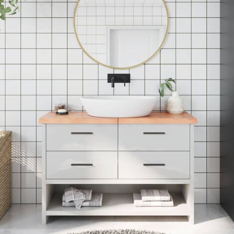 Encimera baño madera maciza tratada marrón claro 120x30x(2-4)cm