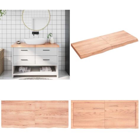 Encimera baño madera maciza tratada marrón claro 120x50x(2-6)cm - Encimera de madera - Encimera de roble