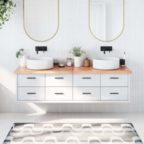 Encimera baño madera maciza tratada marrón claro 180x50x(2-4)cm